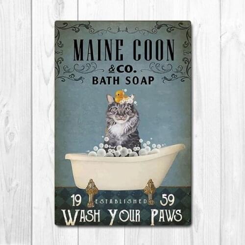 Wash your paws cat poster vintage tin metal logo bar club garage wall decoration farm decoration art