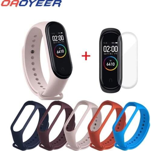 TPU Strap For Mi Band 5 M3 M4 Silicone Wristband Replacement Bracelet For Xiaomi MiBand 5 4 3 Wrist Strap with Screen Protector