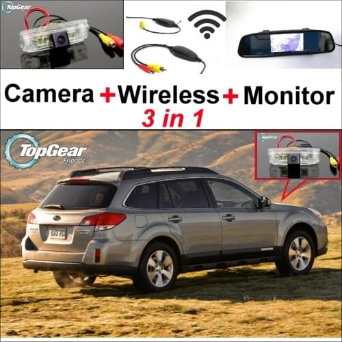 3 in1 Special Rear View Camera + Wireless Receiver + Mirror Monitor DIY Parking System For Subaru Outback Outback Sport