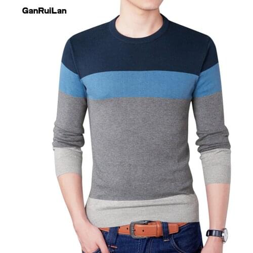 Sweater Men 2019 New Arrival Casual Pullover Men Autumn Round Neck Patchwork Quality Knitted Brand Male Sweaters Plus Size B0303