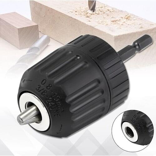3/8-24UNF 0.8-10MM Keyless Drill Bit Chuck Clip w/1/4'' Hex Shank Rod Adapter Tool 1/4" Hex Chuck Adapter Power tool accessories