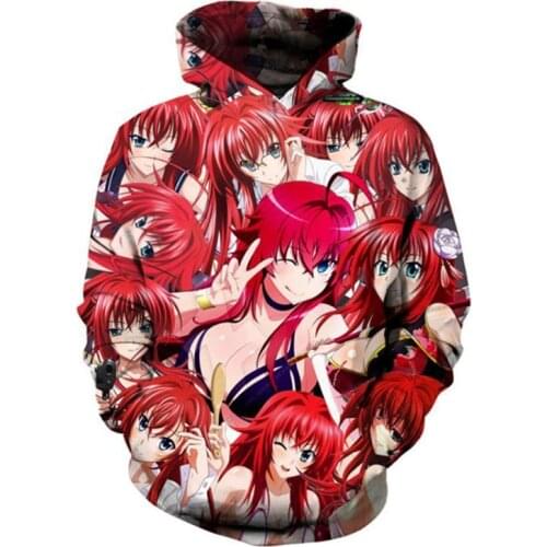 Anime High School D×D Hoodie D D Cosplay Rias Gremory 3D Print Pullover Hoodies Sweatshirts Hooded Streetwear Tops
