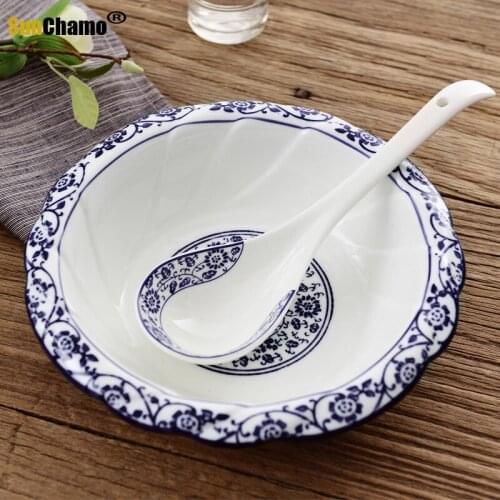 Traditional Chinese Blue and White Porcelain Dinnerware Set Ceramic Tableware Kitchen Table Set Plates and Dishes Bowls Set