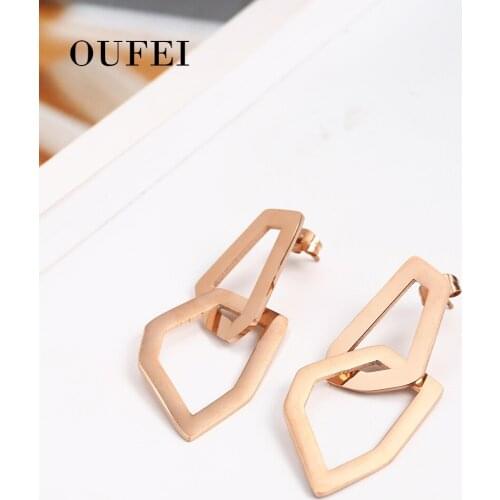 OUFEI stainless steel drop earrings Rose gold Womens earrings Korean fashion jewelry personality earring for women batch