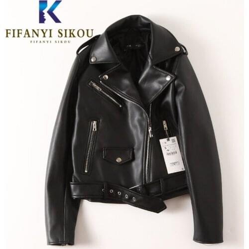 High quality PU Leather Jacket Women Rivet Zipper Black Motorcycle Coat Short Faux Leather Biker Jacket Soft Jackets Female