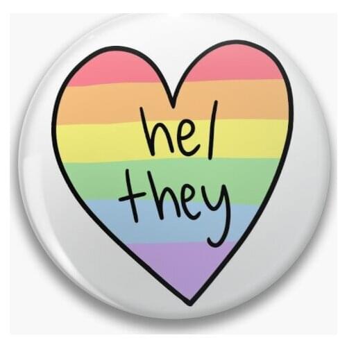 He They Pronouns Rainbow Soft Button Pin Jewelry Women Brooch Clothes Cartoon Gift Lover Metal Cute Creative Funny Decor Collar