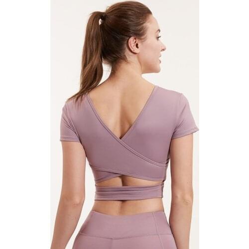 Vansydical Womens Yoga Tops Sexy Hollow Back Sportswear Short Sleeves High Waist Gym Clothing Fitness Workout T-shirt Padded