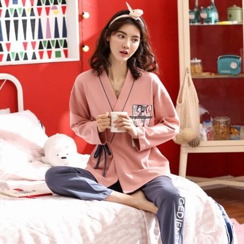 Women spring 2019 Japanese kimono pajamas new long sleeve trousers two piece ladies autumn and winter cute women pajama sets