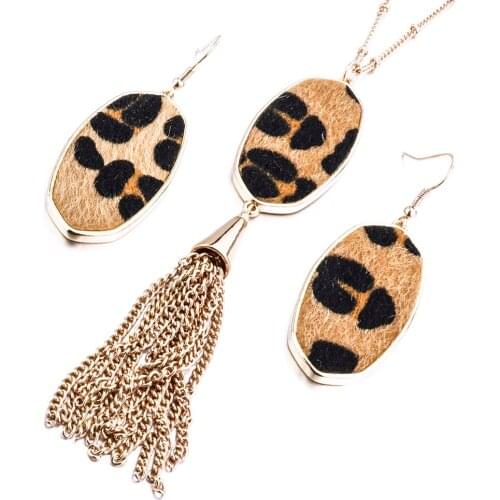 2019 New Fashion Layering Cloth Leopard Stripe Print Choker Necklace/Earrings For Women Jewelry Sets