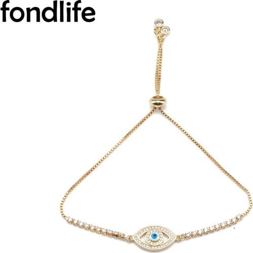 Cubic Zirconia Crystal Blue Gold-plated Brass Evil Eye Lucky Charm Bracelet Women 2021 New Fashion CZ 5mm Beaded Chain Jewelry