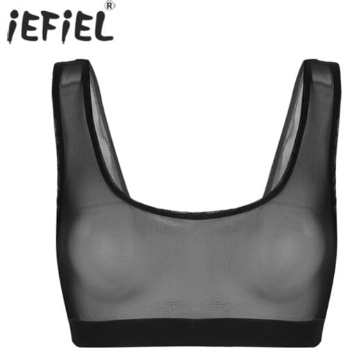 Women Sleeveless See Through Mesh Exotic Tanks Bralette bra Deep U Neck Vest Tank Transparent Sexy Lingerie Crop Tops for Womens