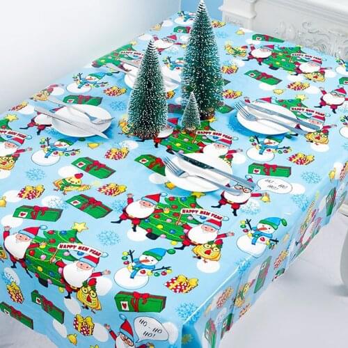 1pcs 110x180cm Christmas Tablecloth Printed Table Cover Dinner Decor PVC Xmas New Year Home Party Supply Christmas Decoration