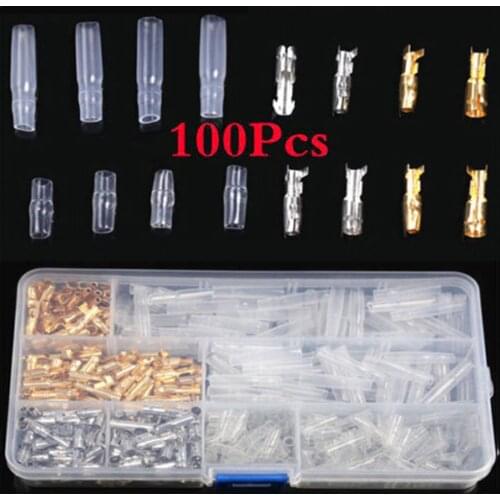 100 Sets DJ211-4A DJ221-4A 4.0 Male and Female Terminal Motorcycle Brass Bullet Connector Male & Female Terminal Kits 3.9MM