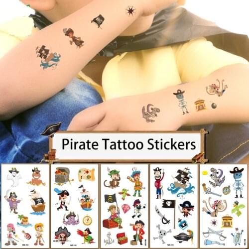 105*60mm Childrens Tattoo Stickers Pirate Temporary Waterproof Disposable Cartoon Decoration Body Art Face Arms Legs Kid Gift