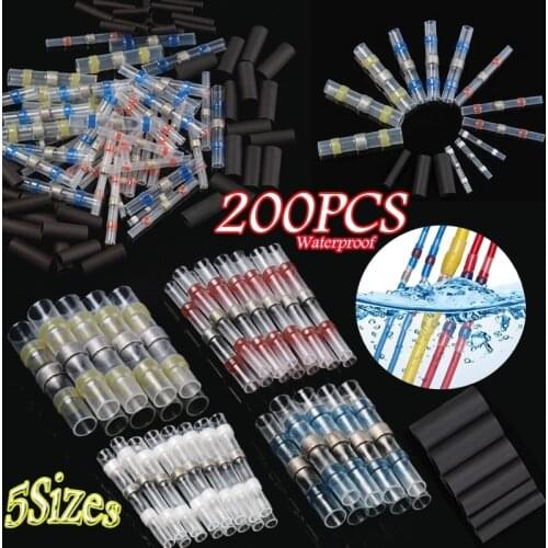 200pcs/set Waterproof Wire Connectors Heat Shrink Solder Sleeves 26-10 AWG Fast Butt Terminals Insulated Heat Shrink Tube
