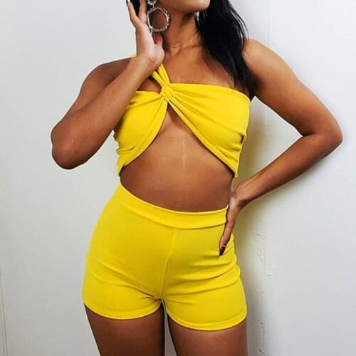 2021 Fashion Sexy Women 2 Piece Set Streetwear Tracksuit Sleeveless One Shoulder Crop Top+Shorts Summer Solid Casual Outfits
