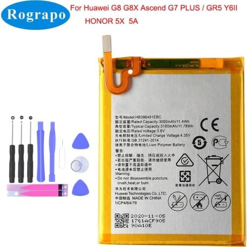 3100mAh HB396481EBC Battery For Huawei GR5 2016 KII-L21 L22 L23 L03 L05 Ascend G7 Plus / G8 / G8X / Honor 5A / 5X Mobile Phone