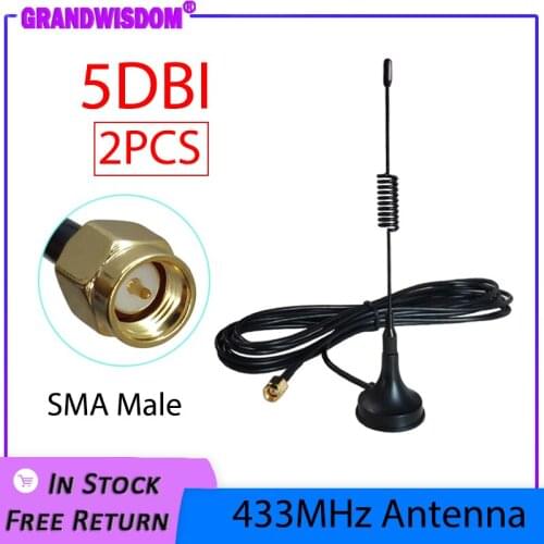 2pcs 5dbi 433Mhz Antenna 433 MHz antena GSM SMA Male Connector with Magnetic base for Ham Radio Signal Booster Wireless Repeater