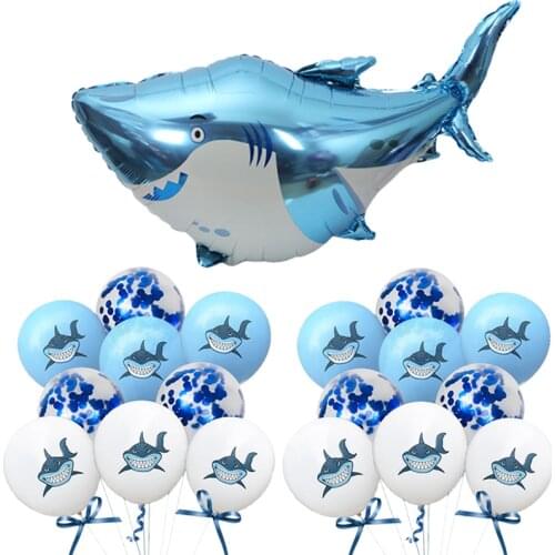 Big Blue Shark Aluminum Foil Balloons set Boy Animal Theme Birthday Party Decoration Ocean Balloon Baby Shower Inflatable Balls