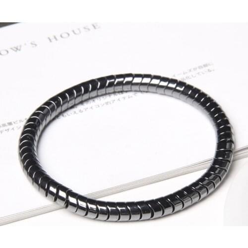 Weight Loss Round Black Nature Stone Magnetic Therapy Health Bracelet Fashion Hematite Metal Stretch Bracelet For Men Women Gift