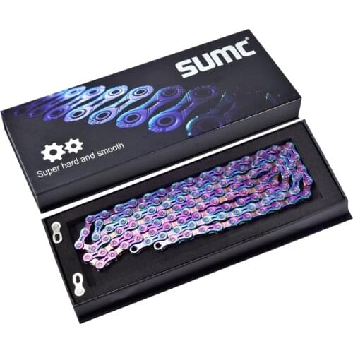 SUMC Bike Chain Colorful Bicycle Chain 10/11/12 Speed Ultralight Semi-hollow Chain Rainbow Chain w/ Magic Buckle
