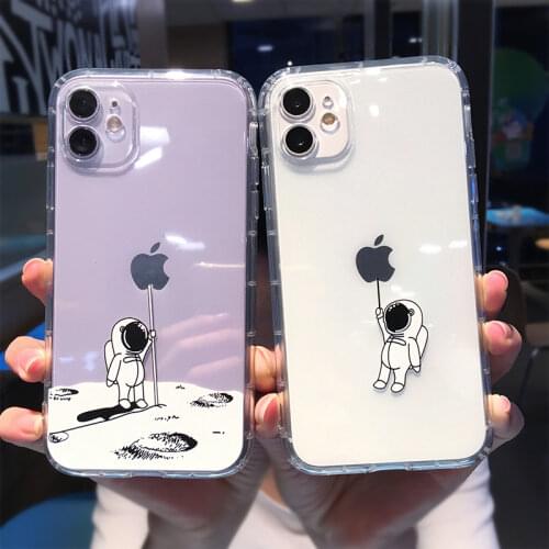 Cute Cartoon Astronaut Star Space Phone Case For iPhone 11 Pro MAX XS XR X 12 Mini 7 8 Plus Clear Soft TPU Shockproof Back Cover