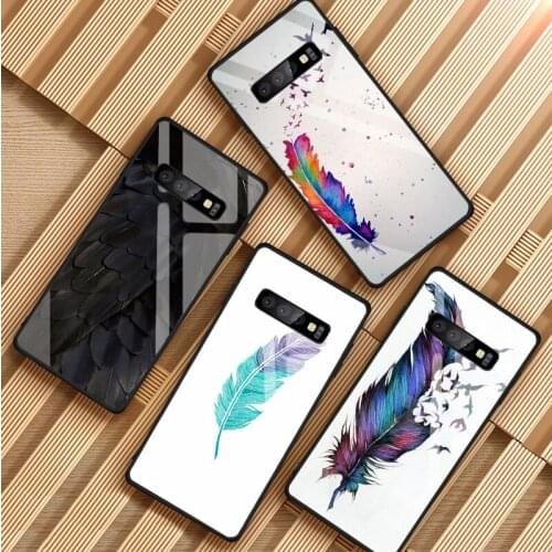 Feather Color Tempered Glass Phone Case For Samsung Galaxy S8 S9 S10 S20 PLUS J6 J8 2018 NOTE 8 9 10 Cover Shell
