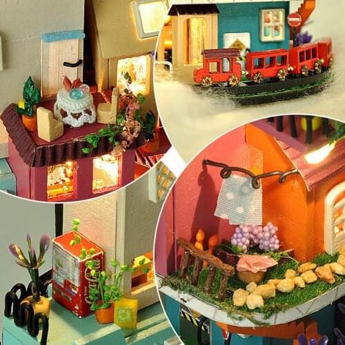 Wooden DIY Dollhouse Miniature Model Home Decorations Kit for Friends Gifts