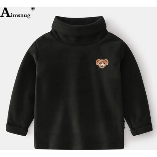 Aimsnug Children Fashion T-shirt Unisex Boys Girls Mock Neck Long Sleeve Tees Shirt Kids Clothing 2021 Autumn Leisure Tops