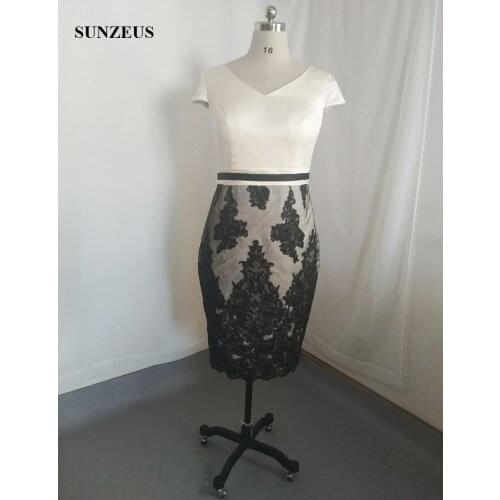 Knee Length Mother Of The Bride Suit Sheath V-neck Cap Sleeve Lady Wedding Party Gowns With Jacket Appliques Short Formal Dress