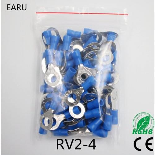 RV2-4 Blue Ring Insulated Wire Connector Electrical Crimp Terminal Cable Wire Connector for 1.5-2.5mm2 100PCS/Pack RV2.5-4 RV