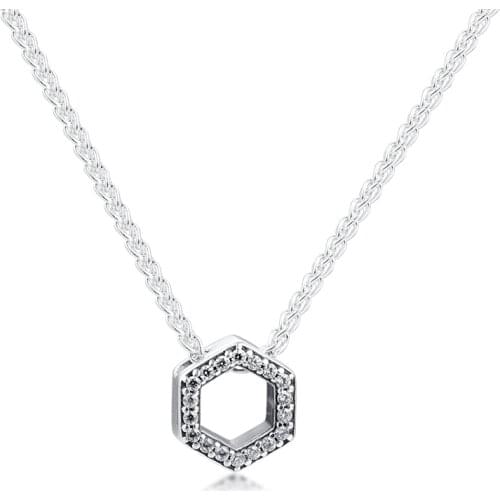 GPY Necklace Sparkling Hexagon Necklaces Sterling Silver 925 Jewelry Women Collares Mujer Naszyjnik Colar Joyas de Plata