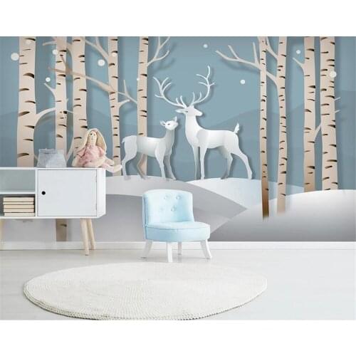 Customized home decoration 3D Wallpaper Nordic stereo Hand Painted Forest elk modern TV background 3d wall stickers mural