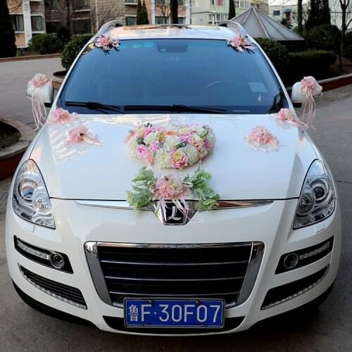 Simulation flower new champagne wedding car decoration wedding car front flower door handle decoration silk flowers fake