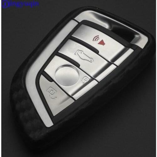 Jingyuqin Carbon Fiber Silicone Car Key Case Fob Cover For BMW X1 X5 F15 X6 F16 1 2 5 7 Series 2016 2017 2018 Holder Keychain