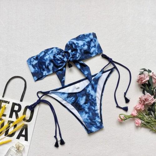 Bikini Set 2021 Swimwear Women Bandeau Swimsuit Sexy Bathing Suit Brazil Push Up Summer Tie Dye Beachwear Swimming String Bikini