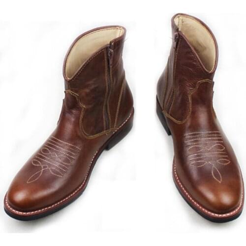 Western Cowboy Boots Men Cowhide Gneuine Leather Work Boots Shoes Brown Handmade Riding/ Knight Short Boots Men Botas Hombre,45