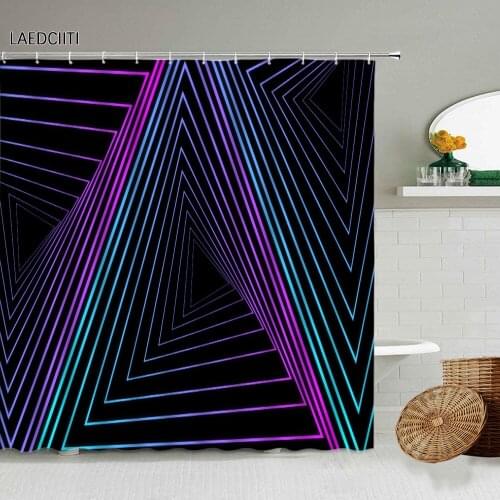 Colorful Geometric Shower Curtain Modern Abstract Pattern Black Background European Bathroom Decor With Hook Waterproof Screen