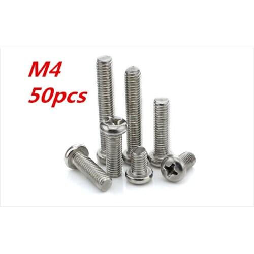 50pcs M4*5/6/8/10/12-80mm 304 Stainless Steel Cross Screws Round Head Plain End Phillips Plain Self-tapping Screw Bolt Fasteners