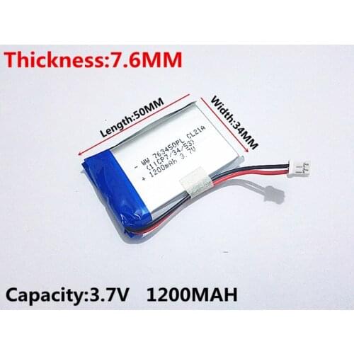 Li-po 3.7V 1200mAh Lithium Polymer Accumulator Li-ion Rechargeable Battery For E-books mobile power bank DVD Tablet PC 763450
