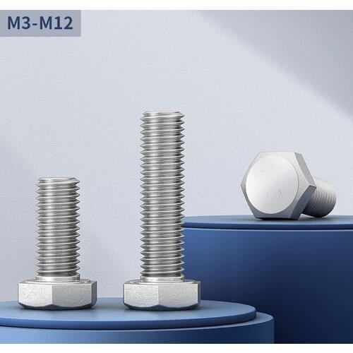 1Pcs M3 M4 M5 M6 M8 Full Thread External Hex Head Screws 304 Stainless Steel Outside Hexagon Bolts Length 6mm-150mm