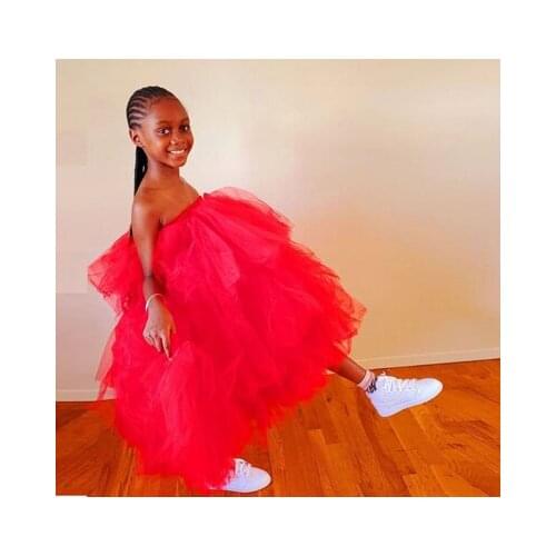 Lovely Hi Low Puffy Ruffled Tulle Skirts Kids Elastic Waist Any Color Photo shoot For Black Girls Tutu Skirt Child Custom Made