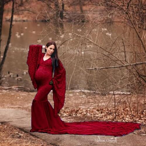 Fashion Maternity Photography Props Maxi Maternity Gown Lace Maternity Dress Fancy Shooting Photo Summer Pregnant Dress Plus