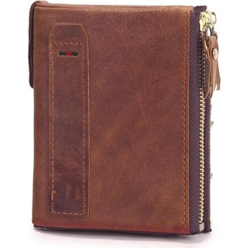 Mens short wallet first layer leather clutch bag fashion ultra-thin coin purse double zipper wallet mens card holder wallet