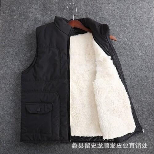 2021 Mens Winter Fur One Liner Vest Thicken Sheepskin Warm Standing Collar Vest