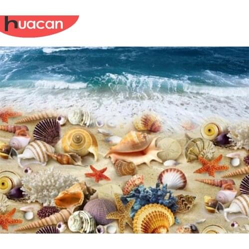 HUACAN Diamond Painting Kits Seaside Landscape 5D Diy Diamond Embroidery Shell Mosaic Childrens Room Decor