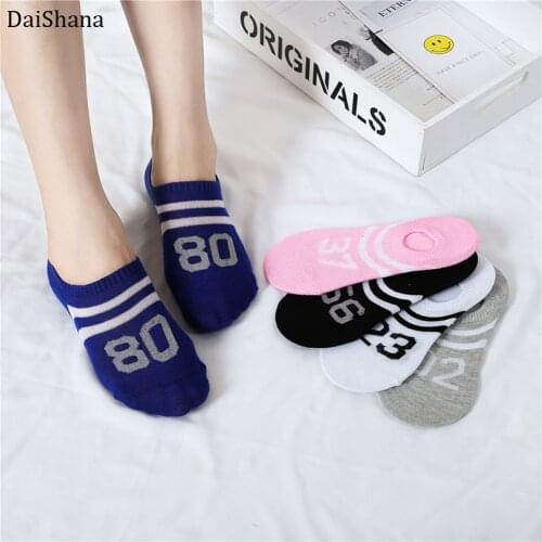 Summer Digital Woman Cotton Invisble Stripe Motion Socks Low Ankle boy boat Casual slippers comfortable breathable socks 1Pair