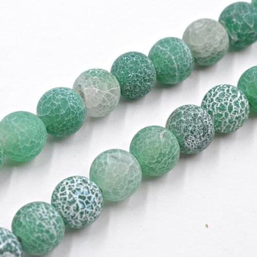 New Frost Green Cracked Veins Agates Matte DIY Handmade Natural Stone Beads for Jewelry Making Round Shape 4-12 Mm