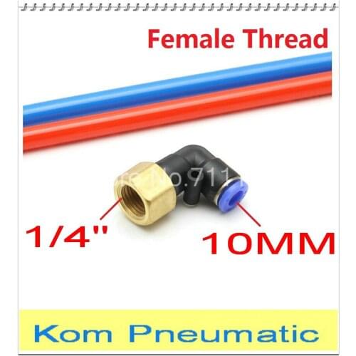 Pneumatic 10mm To 1/4" Female Thread L Elbow Hose Connector 90 degree PLF 10-02 Nylon Pipe Exhaust Joint Air Fitting 1/4 inch
