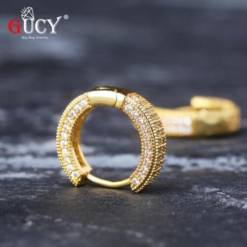 GUCY Hip Hop Rock Male Female Jewelry Gold/Silver Color Bling Fully Iced CZ Huggie Hoop Earrings